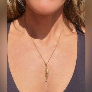 Sardine Pendant Necklace Waterproof Gold layering necklace Vacation Jewelry CUTE